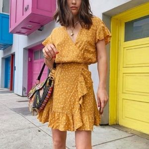 NEW Rails Koreen Floral Wrap Around Dress Flounce Marigold